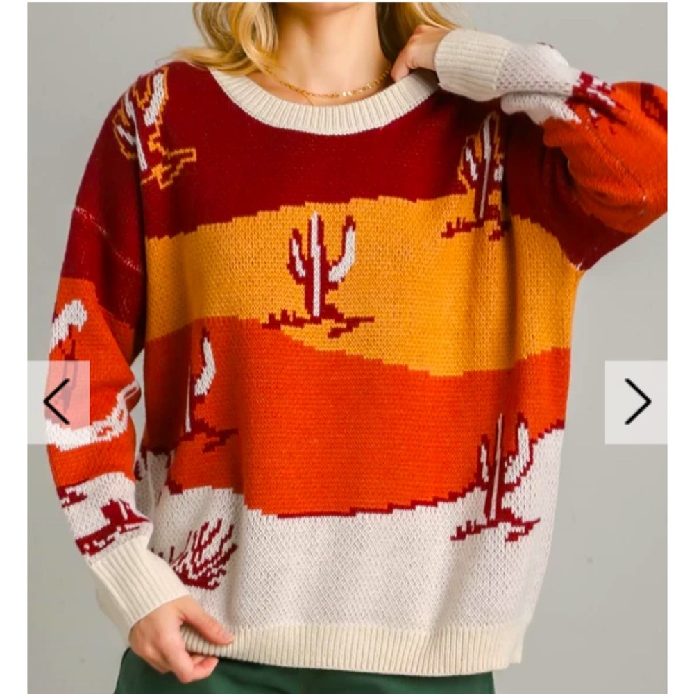 Umgee western cactus pullover sweater